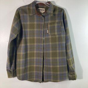 Womens Flag Nor Fail Plaid Heavy Flannel‎ Button Shirt Green M